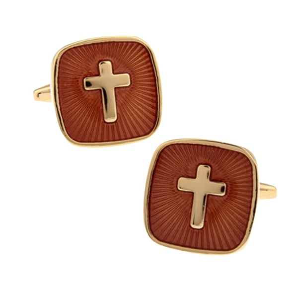 Beautiful gold tone, vintage style cross cufflinks with root beer brown enamel - Picture 2 of 2